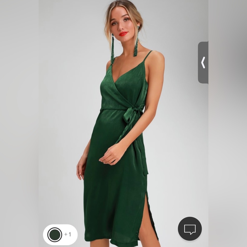 J.O.A. Green satin midi wrap dress